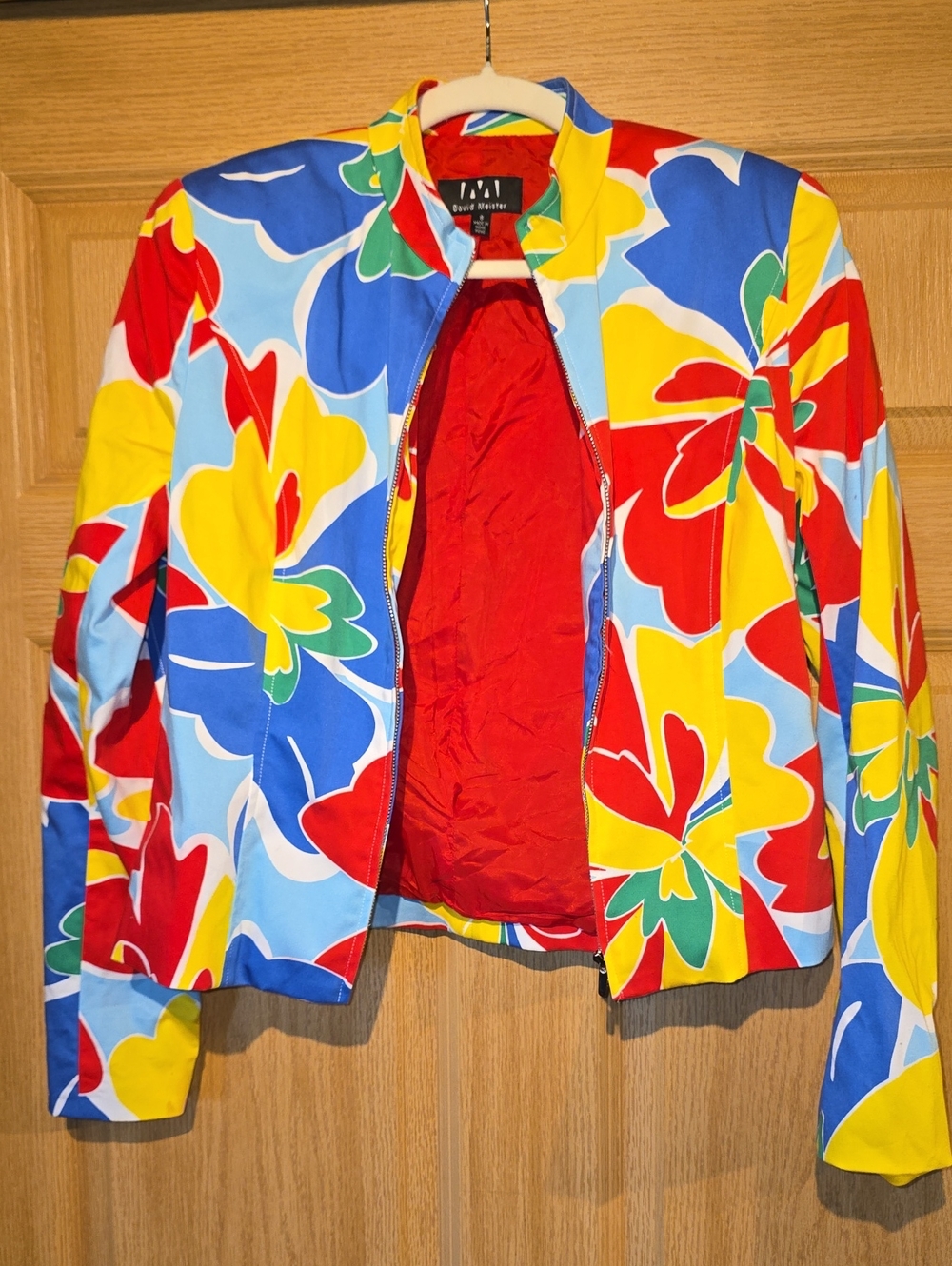 David Meister Vibrant Floral Bomber Jacket - Red, Yellow, Blue